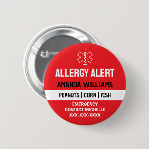 Custom Red Allergy Alert Emergency 2 Inch Round Button