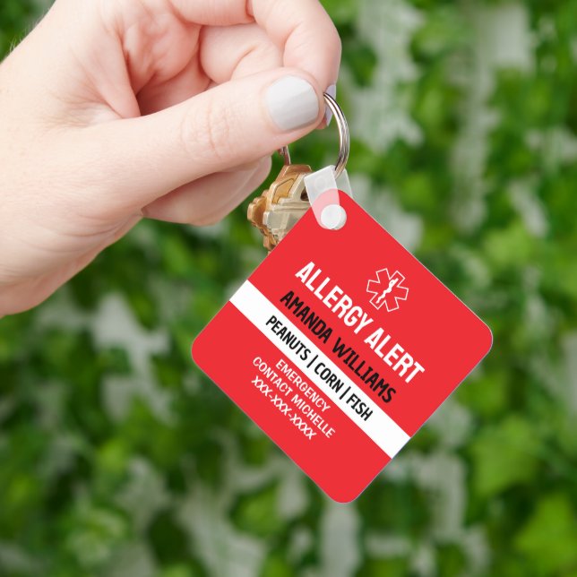 Custom Red Allergy Alert Emergency Keychain (Hand)