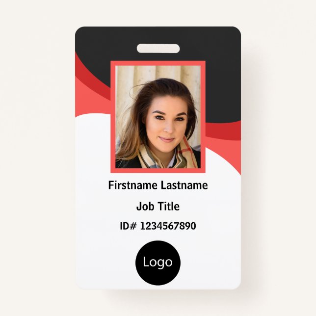 custom red and black company employee Photo, Logo Badge (Front)