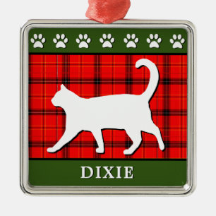 Custom Red and Green Christmas Kitty Cat Metal Ornament