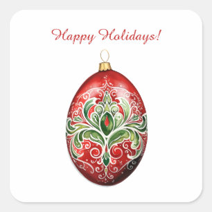 Custom Red and Green Christmas Ornament Holiday Square Sticker