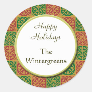 Custom Red and Green Holiday Pattern Gift Sticker