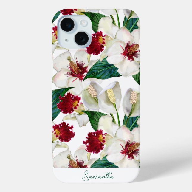 Custom Red And White Summer Tropical Blooms Case-Mate iPhone Case (Back)