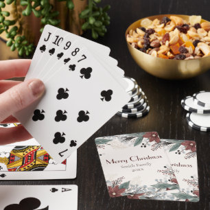 Custom Red And White Watercolour floral Christmas Playing Cards