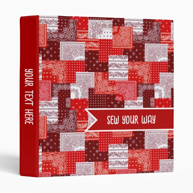 Custom Red Bandana Patchwork Sewing Binder (Front/Spine)