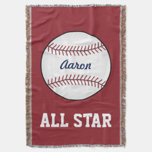 Custom Red Baseball Kids Throw Blanket Gift