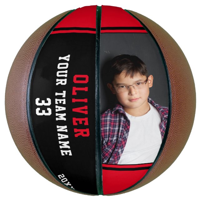 Custom Red Basketball Name Number Team Photo (Vertical)