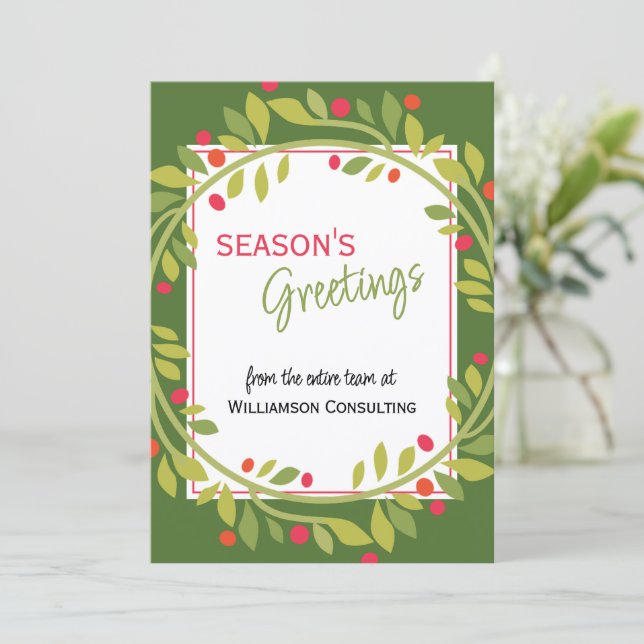 Custom Red Berries Green Holly Botanical Foliage Holiday Card (Standing Front)