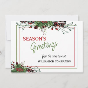 Custom Red Berries Green Holly Botanical Foliage Holiday Card