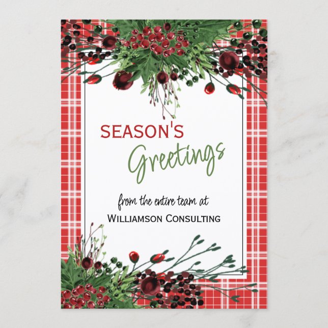 Custom Red Berries Green Holly Botanical Foliage Holiday Card (Front)