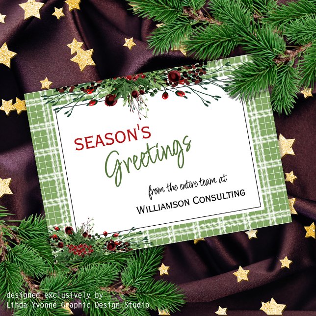 Custom Red Berries Green Holly Botanical Foliage Holiday Card (Creator Uploaded)