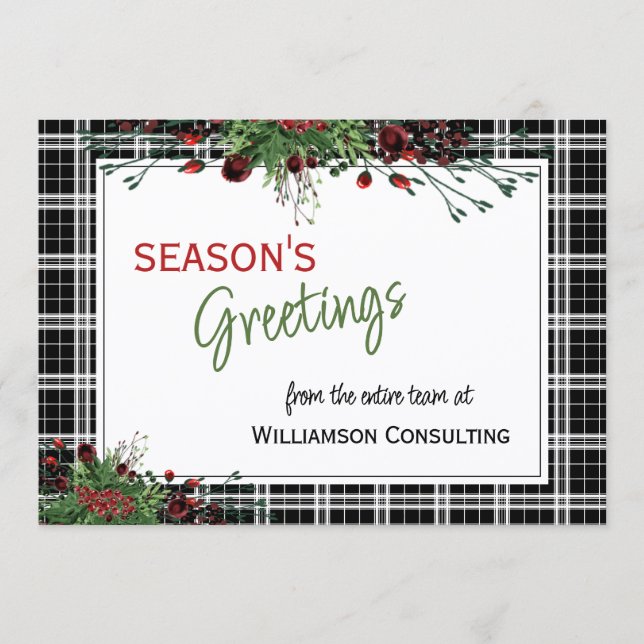 Custom Red Berries Green Holly Botanical Foliage Holiday Card (Front)