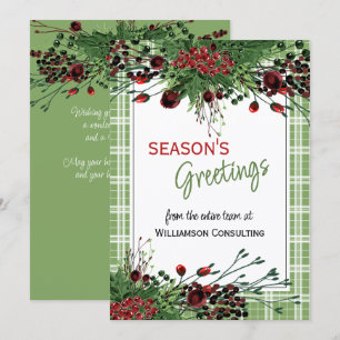 Custom Red Berries Green Holly Botanical Foliage Holiday Card