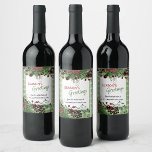 Custom Red Berries Green Holly Botanical Foliage Wine Label