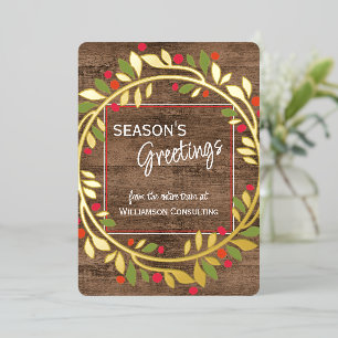 Custom Red Berries Green Holly Foliage Gold Foil Holiday Card