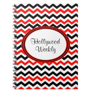 Custom Red Black and White Chevron Notebook