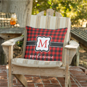 Custom Red Black Buffalo Check Plaid Pattern Outdoor Pillow