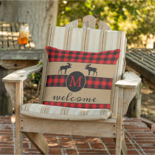 Custom Red Black Buffalo Check Plaid Pattern Outdoor Pillow