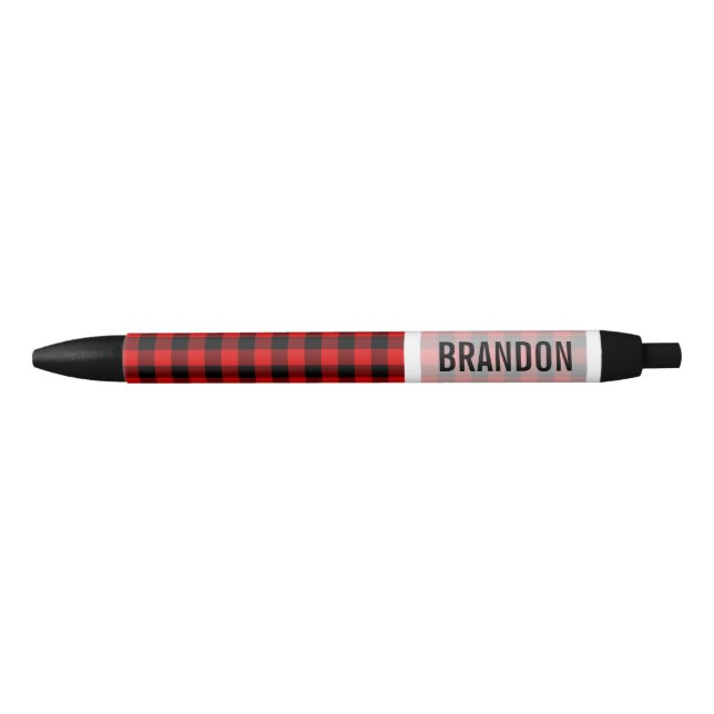 Custom Red Black Buffalo Lumberjack Pattern Black Ink Pen (Front)