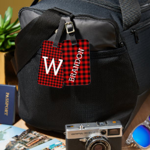Custom Red Black Buffalo Lumberjack Pattern Luggage Tag