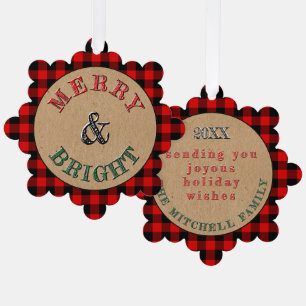 Custom Red Black Buffalo Lumberjack Plaid Pattern Ornament Card