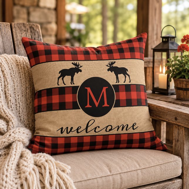 Custom Red Black Buffalo Lumberjack Plaid Pattern Outdoor Pillow (Creator Uploaded)