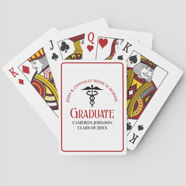 Custom Red Black Medical School Graduation Playing Cards (Back)