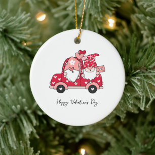 Custom Red Black Modern Happy Valentine's Day Ceramic Ornament