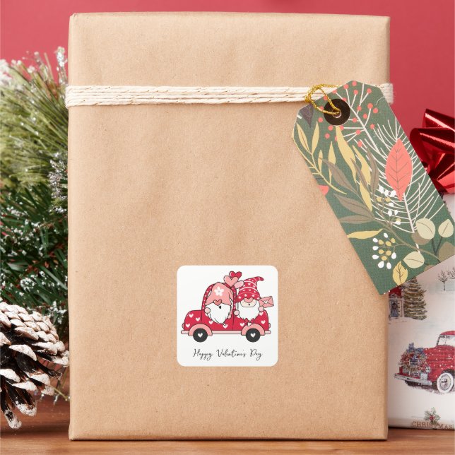 Custom Red Black Modern Happy Valentine's Day Square Sticker (Holiday)