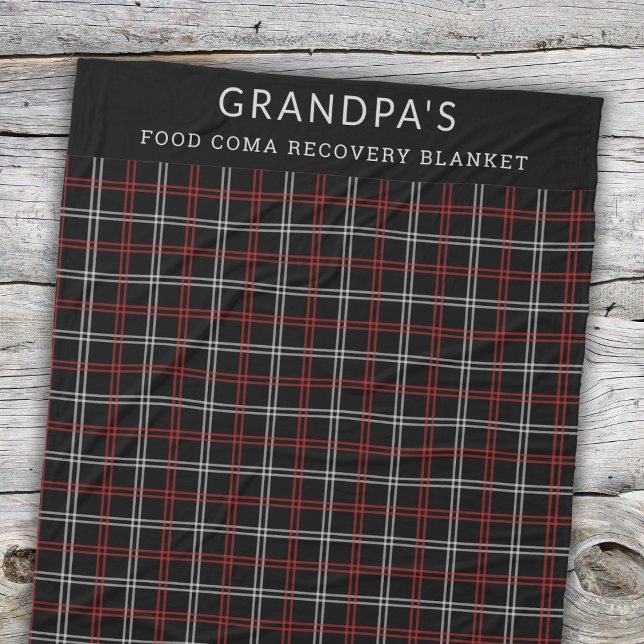 Custom Red Black Plaid Funny Grandpa Food Coma  Fleece Blanket (Creator Uploaded)