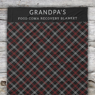 Custom Red Black Plaid Funny Grandpa Food Coma Fleece Blanket