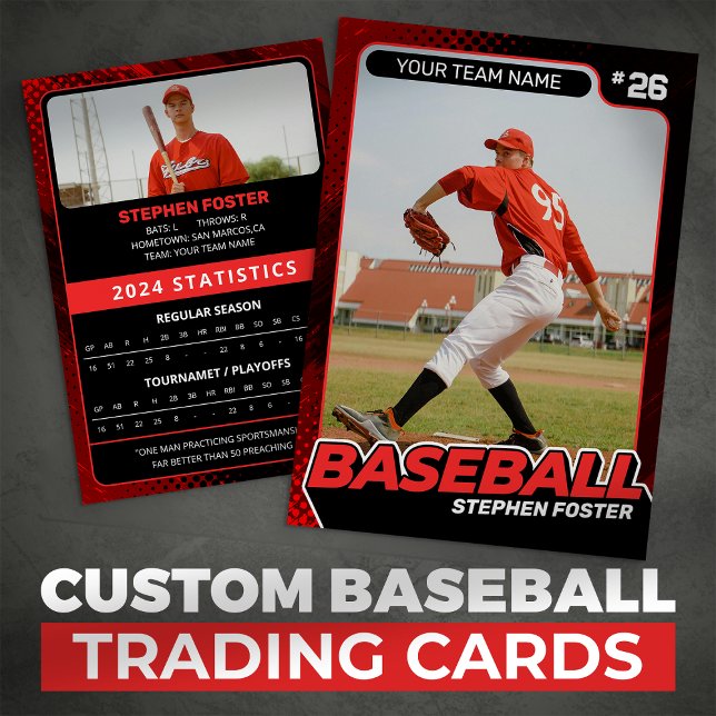 Custom Red & Black Pro Baseball Trading Card Stats (Creator Uploaded)