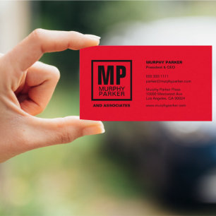 Custom Red Black Square Business Monogram Logo Card