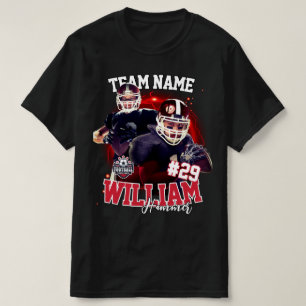 Custom Red Black Two Photo Football Player T-Shirt