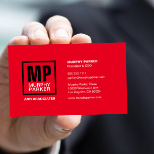 Custom Red Black White Square Monogram Logo Business Card