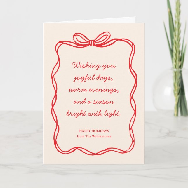 Custom Red Bow No Photo Christmas Letter Folded Holiday Card (Front)