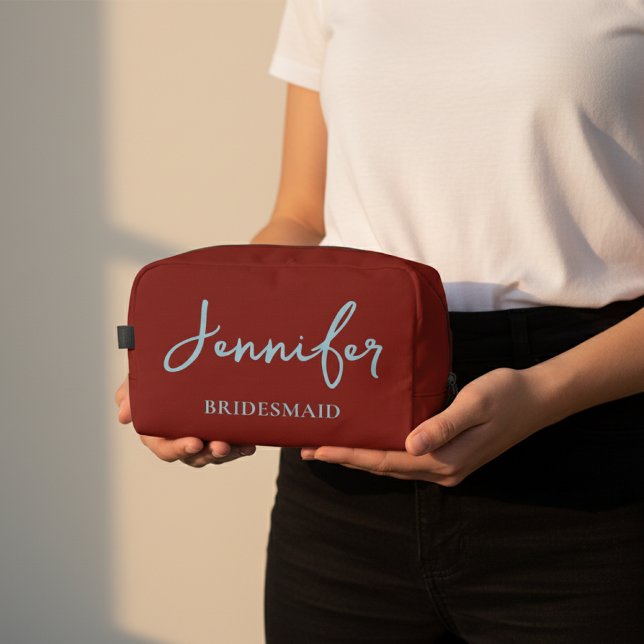 Custom Red Bridesmaid Makeup Bag for Bride Squad (Custom Bridal Makeup Bag – Personalized Gift for Bridesmaids, Bride, or Maid of Honor)