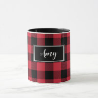 Custom Red Buffalo Check Plaid Name Centred