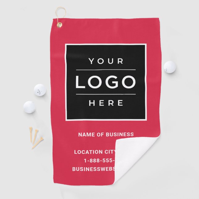 Custom Red Business Logo Company Branded Golf Towel (InSitu)