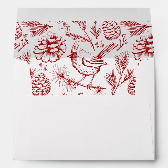 Custom Red Cardinal Bird, Pinecones & Winter Berry Envelope (Back (Bottom))