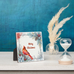 Custom Red Cardinal Bird Pointsettia Winter Berry Plaque