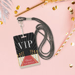 Custom Red Carpet VIP Pass Bat Mitzvah Badge<br><div class="desc">Create an atmosphere of Hollywood glam at your bat mitzvah celebration with these personalized VIP passes. Customizable badge features a red carpet and velvet rope background with "VIP" and two lines of custom text. Add additional text to the reverse side, topped with blush and gold confetti dots. Badges can also...</div>