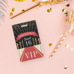 Custom Red Carpet VIP Pass Sweet Sixteen Badge