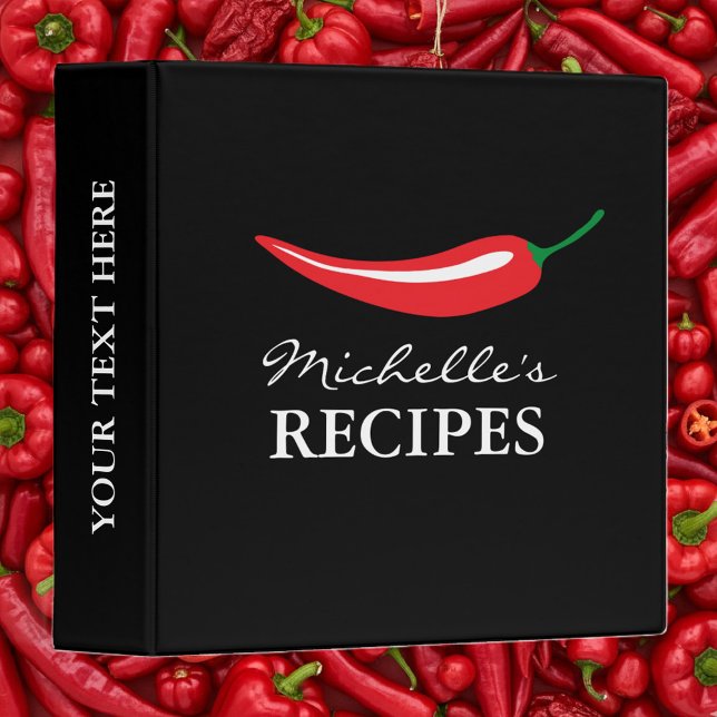 Custom red chili pepper kitchen recipe binder book (chili pepper recipe binder)