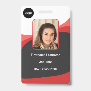 custom Red company employee Photo, Logo, Bar Code Badge