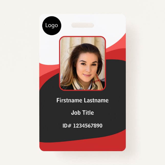 custom Red company employee Photo, Logo, Bar Code Badge (Front)