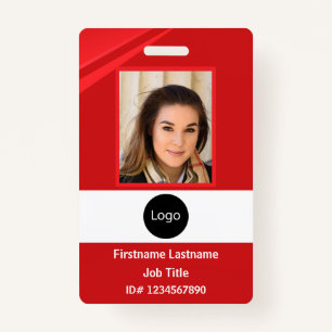 custom Red company employee Photo, Logo, Bar Code Badge