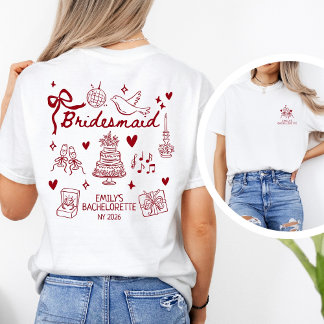 Custom Red Coquette Bridesmaid Bachelorette Party  T-Shirt
