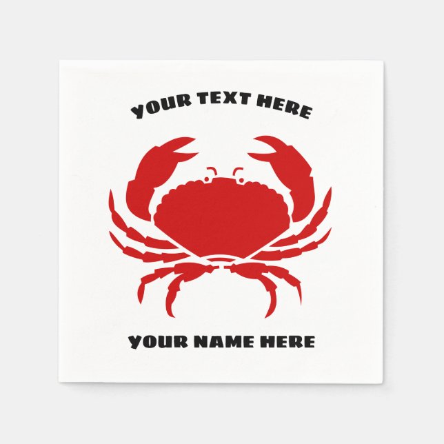 Custom red crab logo napkins for seafood party (Front)