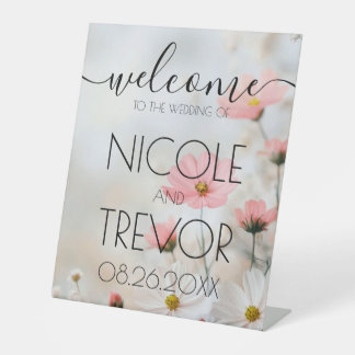Custom Red Dainty Flowers Welcome Wedding Pedestal Sign